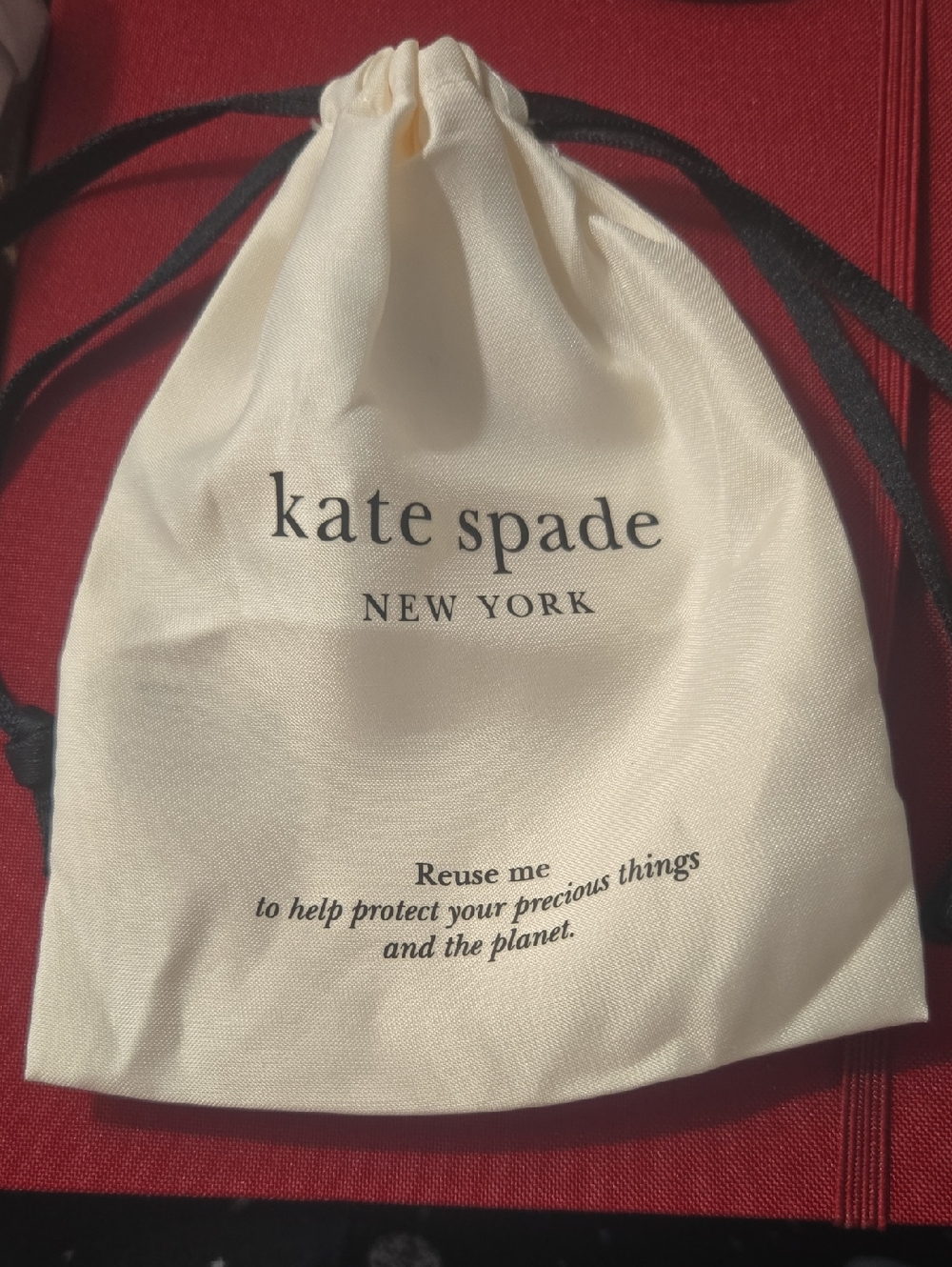 kate spade Cream Drawstring Pouch with Black Ribbon - For Jewelry